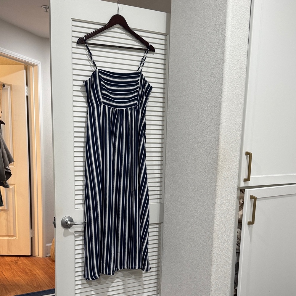 Melrose and Market Navy and White Striped Midi Dress
